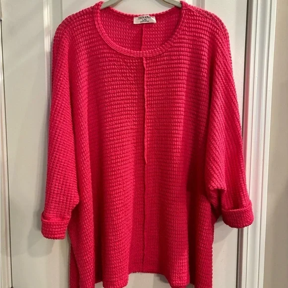 Zenana fuchsia waffle knit top NWOT L/XL - Picture 5 of 7